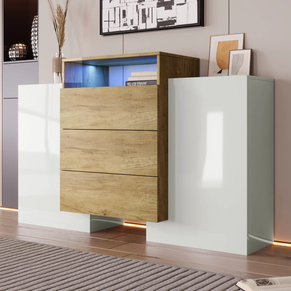 Nowoczesna Komoda 140cm Wysoki Połysk Biała Drewno LED