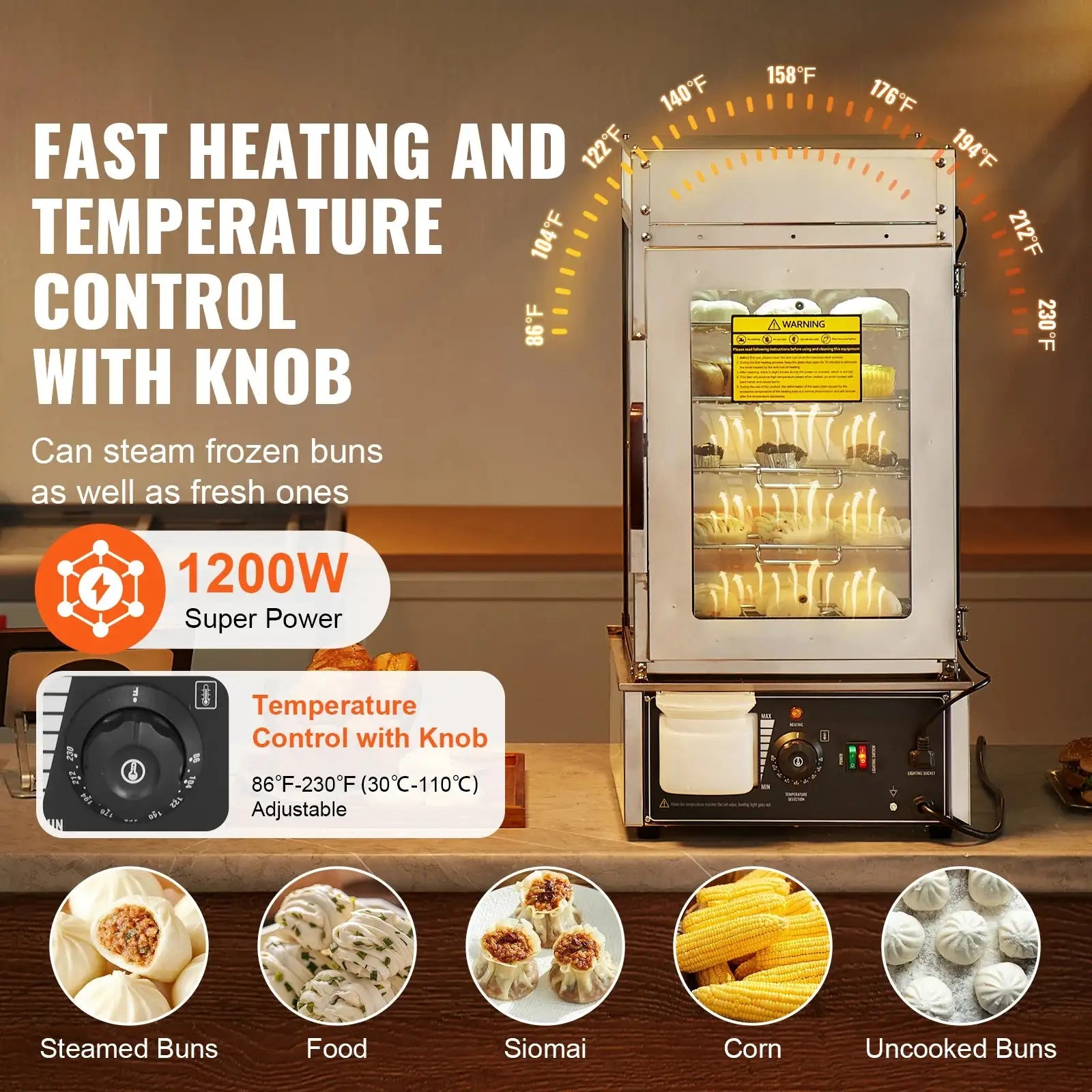 Stainless Steel Commercial Food Warmer Display Steamed Buns