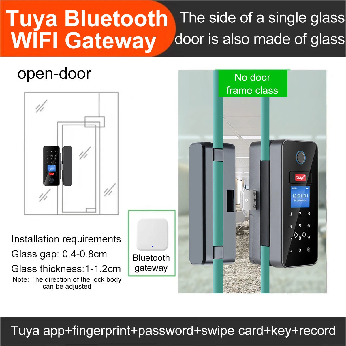 Tuya App Glass Door Lock &ndash; Biometric Bluetooth Unlock B13-M1