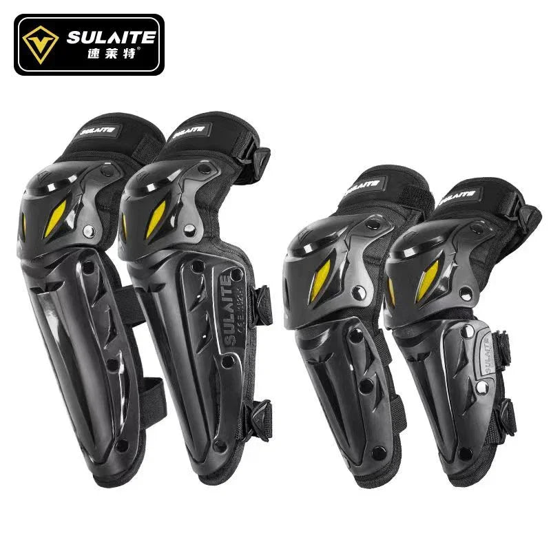 SULAITE Motorcycle Protective Gear Kit: Elbow &amp; Knee Pads Black Suit
