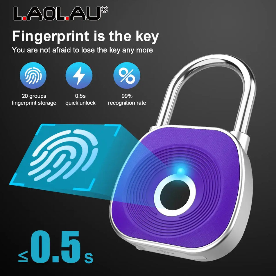 Biometric Fingerprint Padlock USB Rechargeable Keyless Smart Lock by InterCyprus Trading Ltd