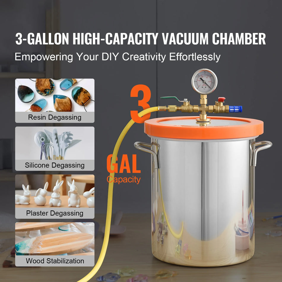 Camera di Degassaggio a Vuoto con Coperchio in Vetro Temperato da 3 Galloni