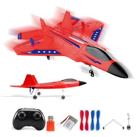 SU35 Remote Control Glider - 2.4G Flying Model Airplane with LED Lights F22 Red