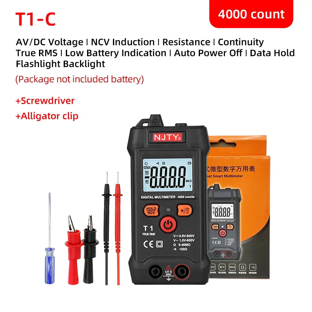 NJTY T1 Pocket Multimeter TrueRMS NCV 600V DC Tester T1-C