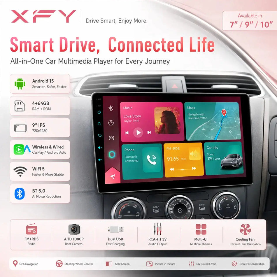 Android 15 Car Stereo with CarPlay Android Auto GPS for VW Toyota Hyundai Nissan KIA 4GB 64GB 7/9/10 Inch by InterCyprus Trading Ltd