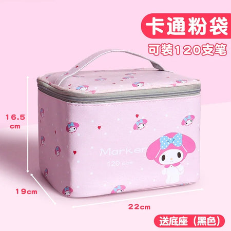 Large-Capacity Waterproof Marker Storage Bag - 210 Slot with Textured Leather Design pink120 grids