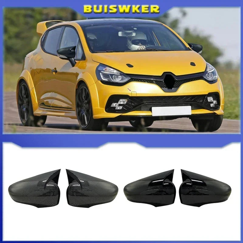 Tampa de Espelho com Aparência de Carbono Preto Brilhante para Renault Clio 4 Mk4