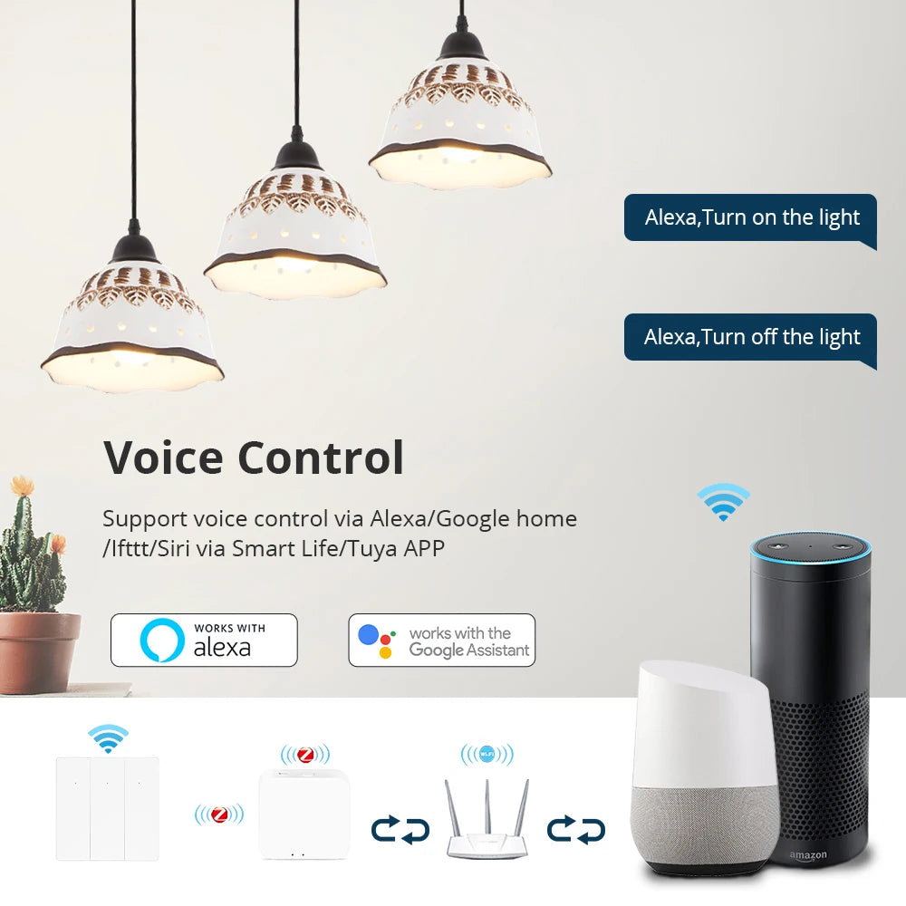 Zemismart Zigbee No Neutral Light Switch with Voice Control &ndash; 1/2/3 Gang