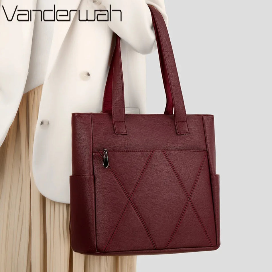 Geantă tote din piele naturală pentru femei, geantă casual de lux de umăr crossbody cu închidere cu fermoar, buzunare interioare