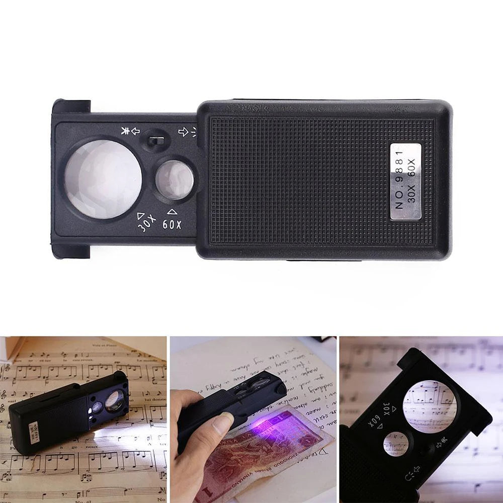 Pocket LED Magnifying Glass Jewellery Magnifier Microscope 30X 60X ...