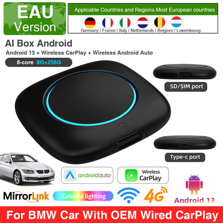 Wireless CarPlay AI Box BMW ID6 ID7 ID8 ID9 &ndash; Android 13 8 256GB EAU / With 64G SD card
