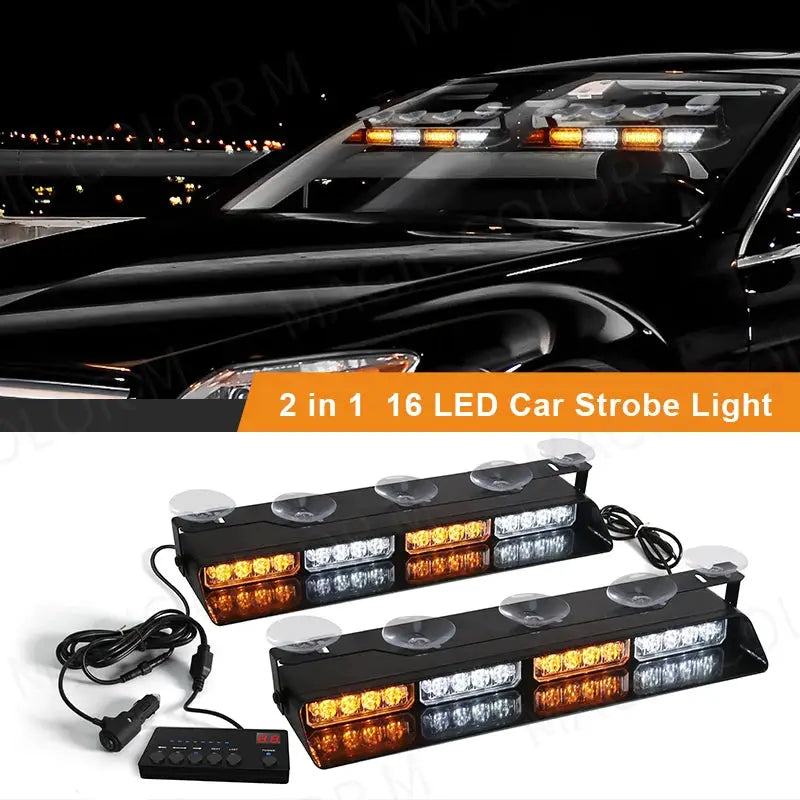 2-in-1 32 LED Car Strobe Lights For Emergency Flash Warning Lamp Windshield Bar Red Blue Amber White Waterproof Auto Assembly by InterCyprus Trading Ltd