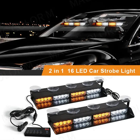 2-in-1 32 LED Car Strobe Lights For Emergency Flash Warning Lamp Windshield Bar Red Blue Amber White Waterproof Auto Assembly by InterCyprus Trading Ltd