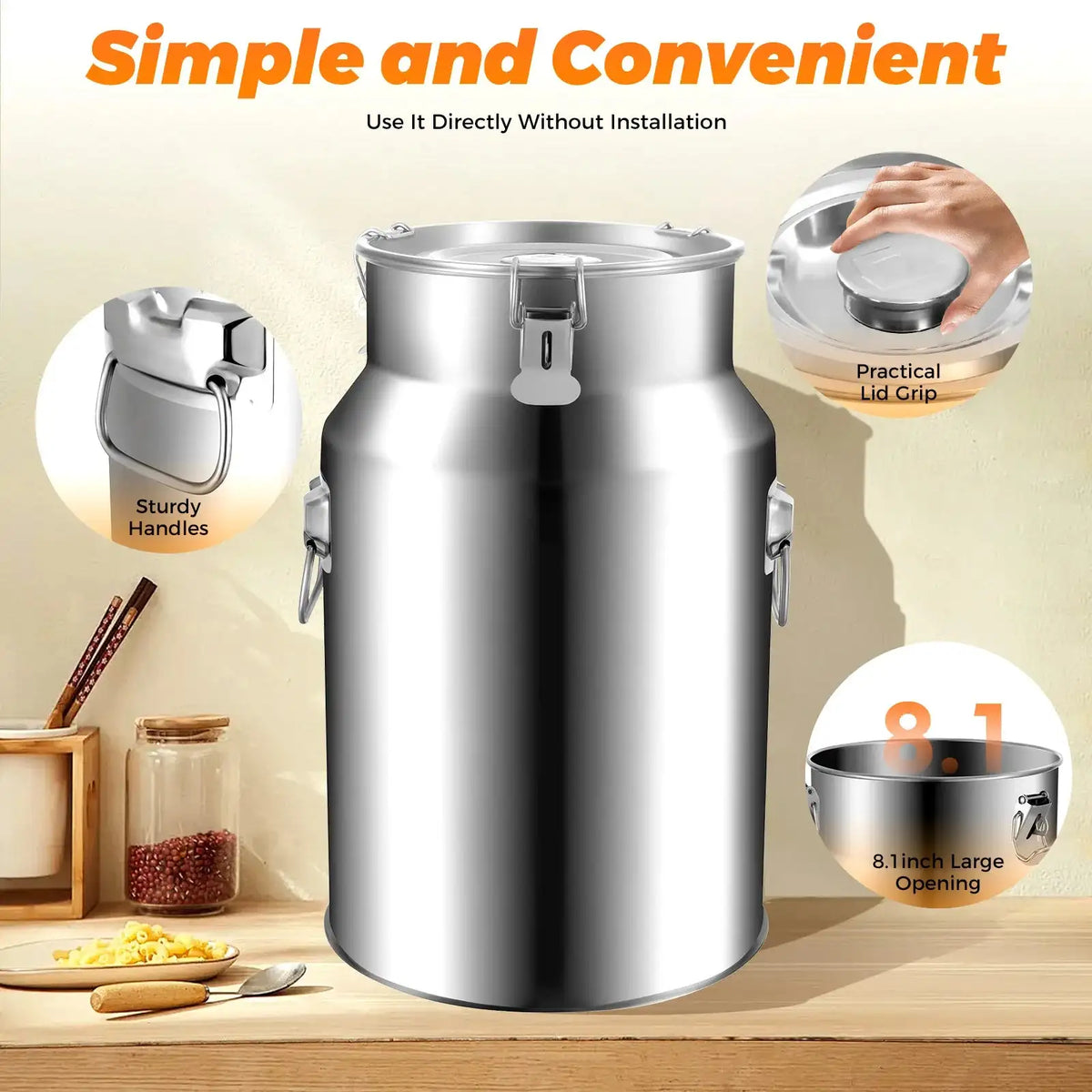 18L Stainless Steel Milk Can &ndash; Leakproof Lid With Clamps