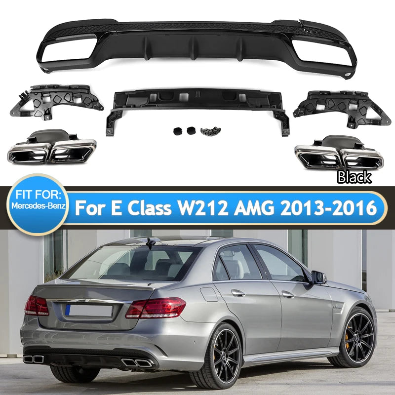 Difusor de parachoques trasero Mercedes-Benz E63 AMG W212 con punta de escape negro brillante