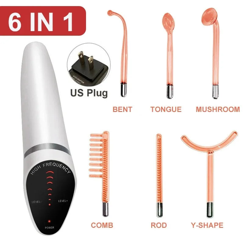 Newest 6 In 1 Spark Electrodes High Frequency Wand &ndash; Glow Orange US Plug