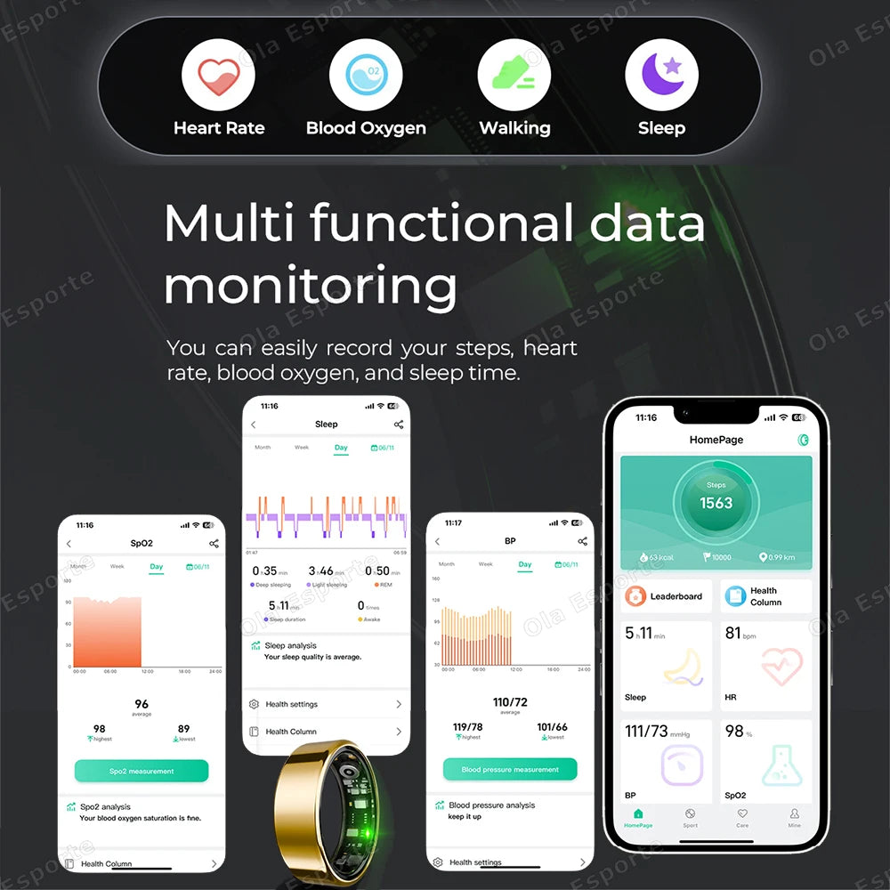 2025 Smart Ring: Heart Rate, Blood Pressure, Sleep Monitoring &amp; Motion Tracking