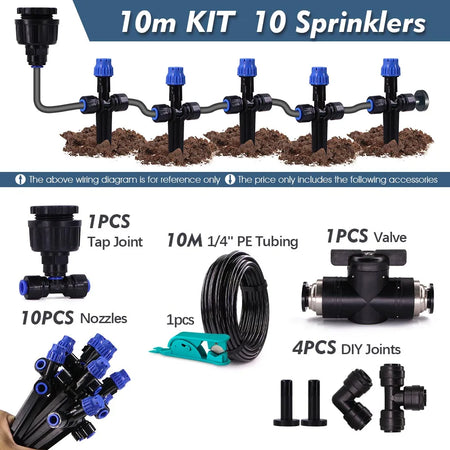 Adjustable 8-Hole Dripper Garden Irrigation Kit | RBCFHI 10m Kit