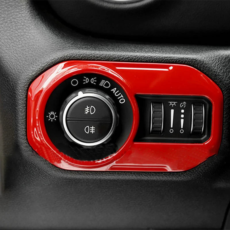 Headlight Switch Button Cover for Jeep Wrangler JL 2018 and Gladiator JT 2020 and newer Red Trim