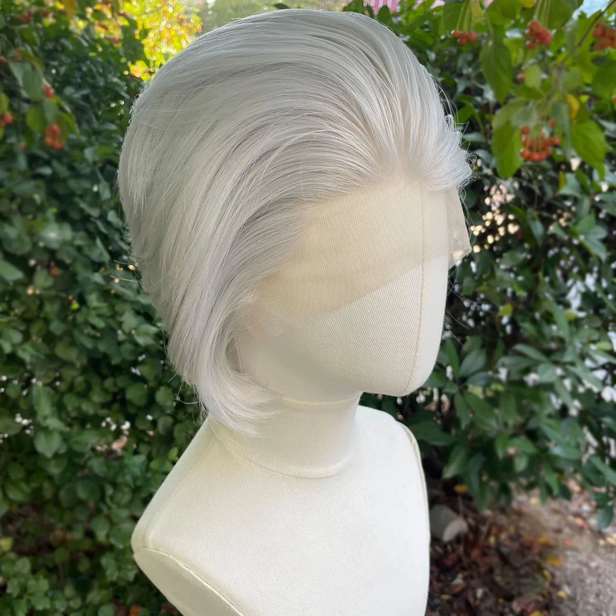 Artjosy Widow's Peak Sliver Grey Short Bob Lace Front Wig for Men and Women