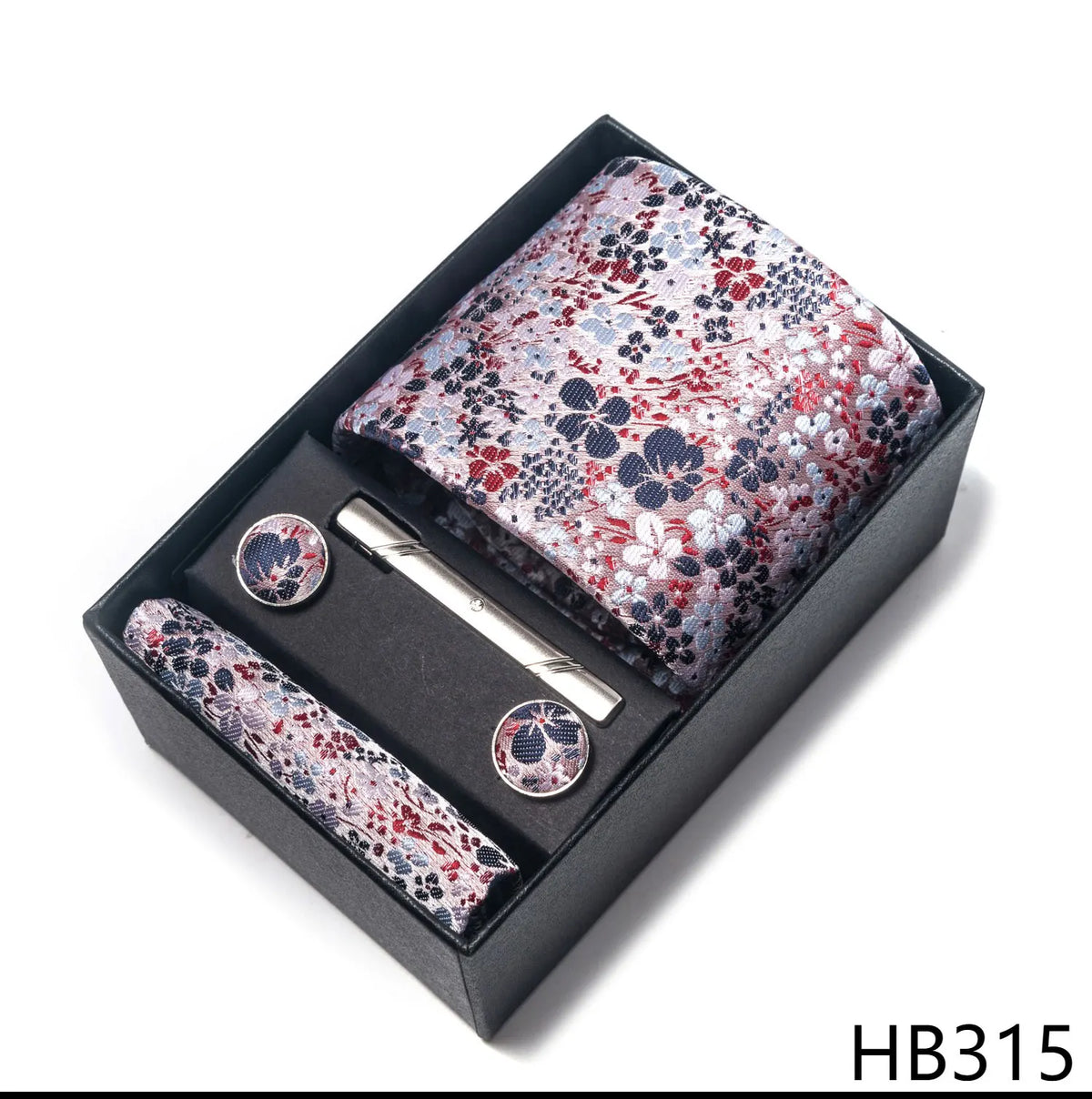Elegant Plaid Silk Tie Handkerchief Cufflink Set for Men HB315