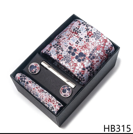 Elegant Plaid Silk Tie Handkerchief Cufflink Set for Men HB315