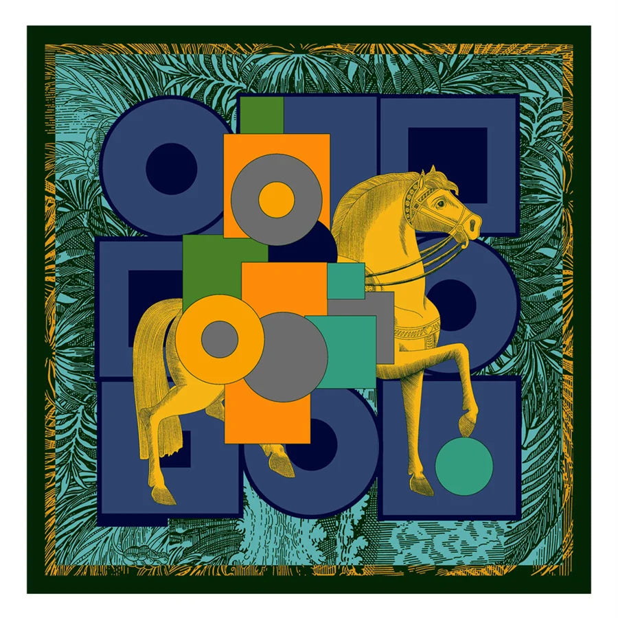 POBING Luxury Twill Silk Scarf &ndash; Elegant Animal Prints GRREN / 130CM x 130CM / CHINA