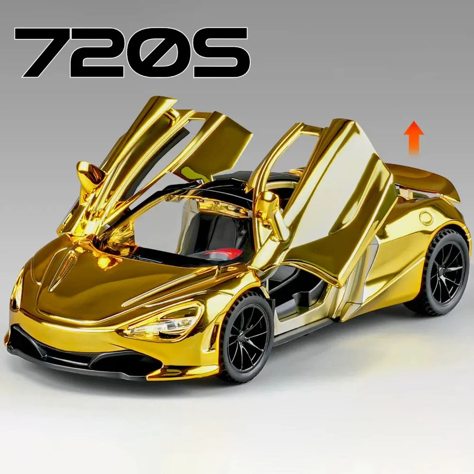 Model avtomobila na merilu 1:32 iz diecast materiala s povlečnim mehanizmom, odprtimi vrati in repnim krilom.