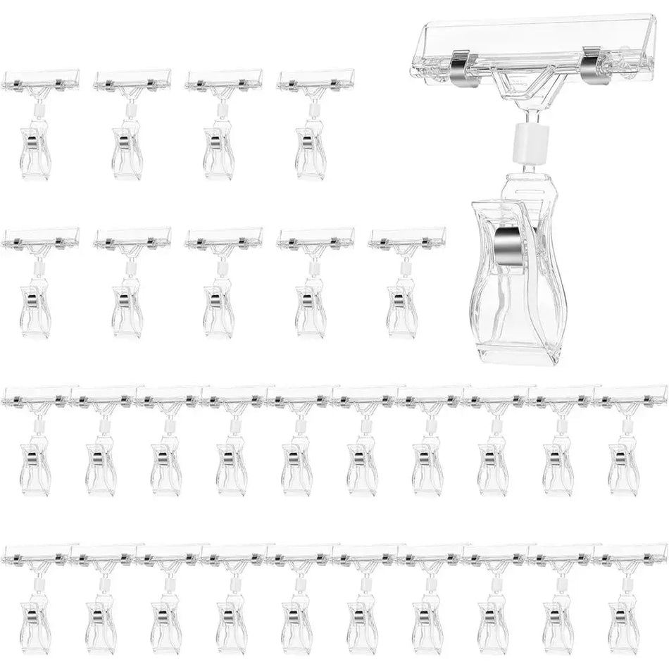 10/5X Double Sided Sign Clip Clear Merchandise Sign Clip Rotatable Price Display Rack Label Clips Sign Holder Shelf Swivel Price by InterCyprus Trading Ltd