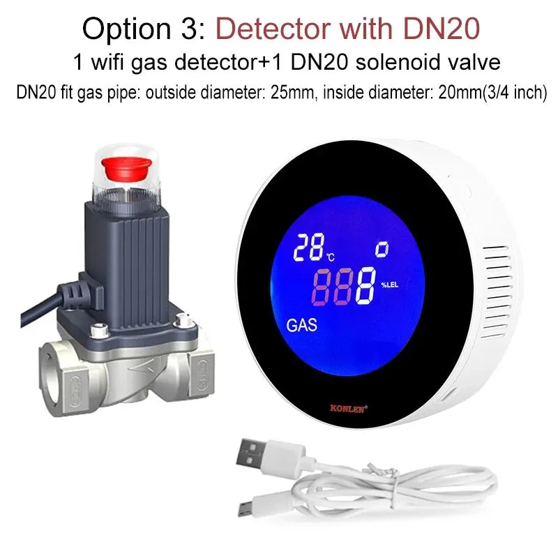 Tuya Gas Leak Detector With Solenoid Valve &ndash; Methane Alarm with DN20 Valve