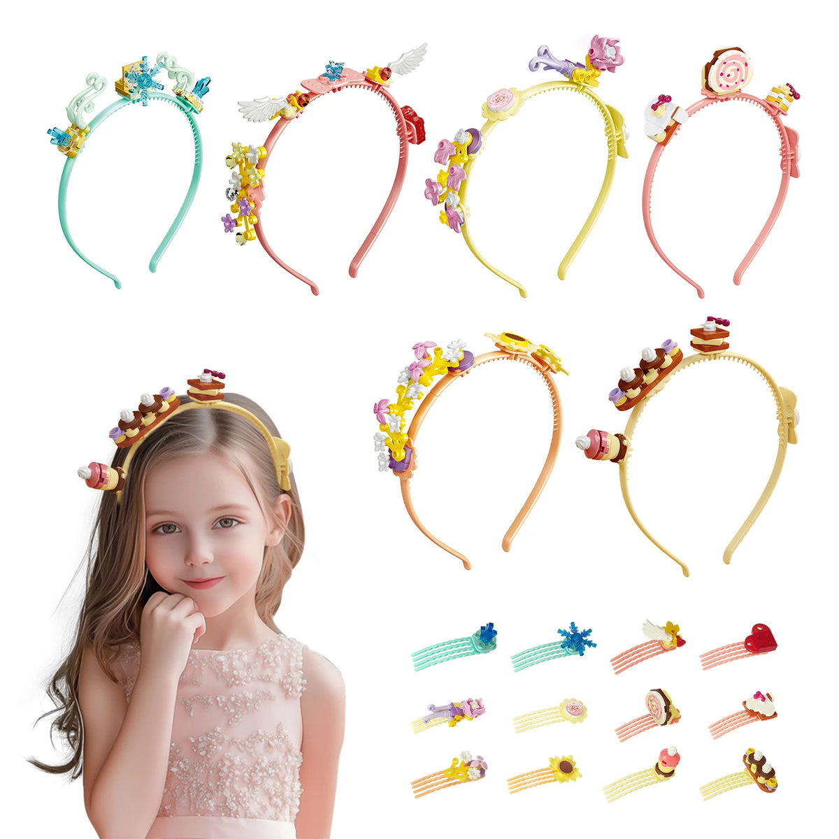Coolplay Cartoon Princess Jewelry Set &ndash; Creative DIY Building Block Accessories 6pcs headband set