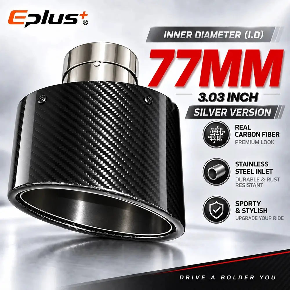 Glossy Oval Carbon Fiber Universal Car Exhaust Muffler Tip Exhaust Pipe Nozzle Decoration Stainless Silver&Black Left and Right by InterCyprus Trading Ltd