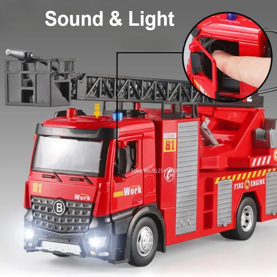 1:18 Scale Fire Truck Model Toy Car With Lights, Sound, Water Spray, Alloy Body