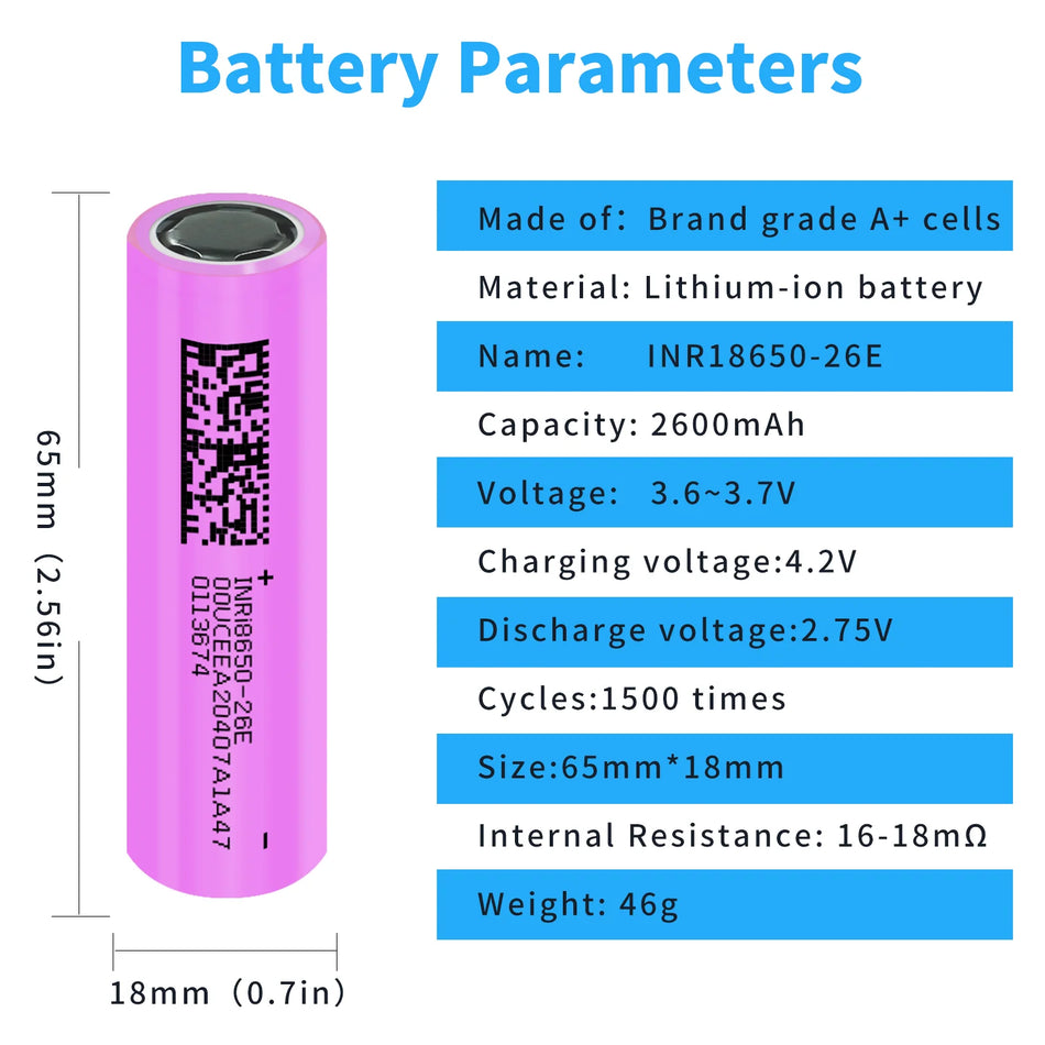 Nielftor 18650 2600mAh 3.7V uppladdningsbart litiumjonbatteri med 10A max urladdning för powerbanks ficklampor