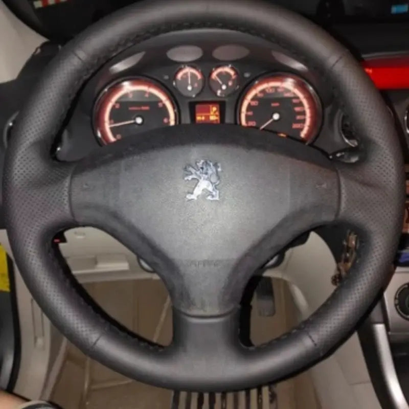 Steering Wheel Cover Black Hand Stitched Leather for Peugeot 207 Partner Expert Fiat Scudo by InterCyprus Trading Ltd