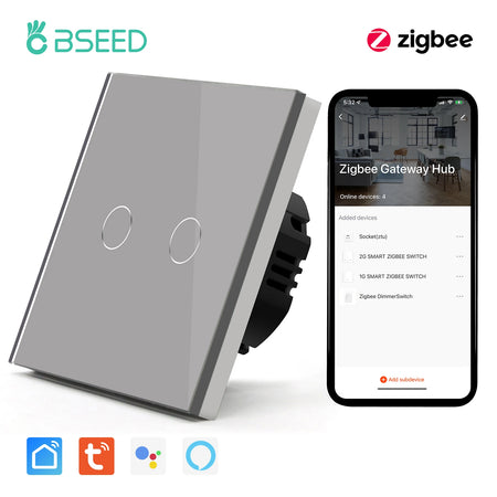 BSEED Zigbee 1 2 3 Gang 1 Way Smart Switch &ndash; Google Home Grey 2 Gang / CHINA / EU standard