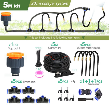Universal Misting Sprayer Kit for Garden Irrigation and Cooling F-5M kit