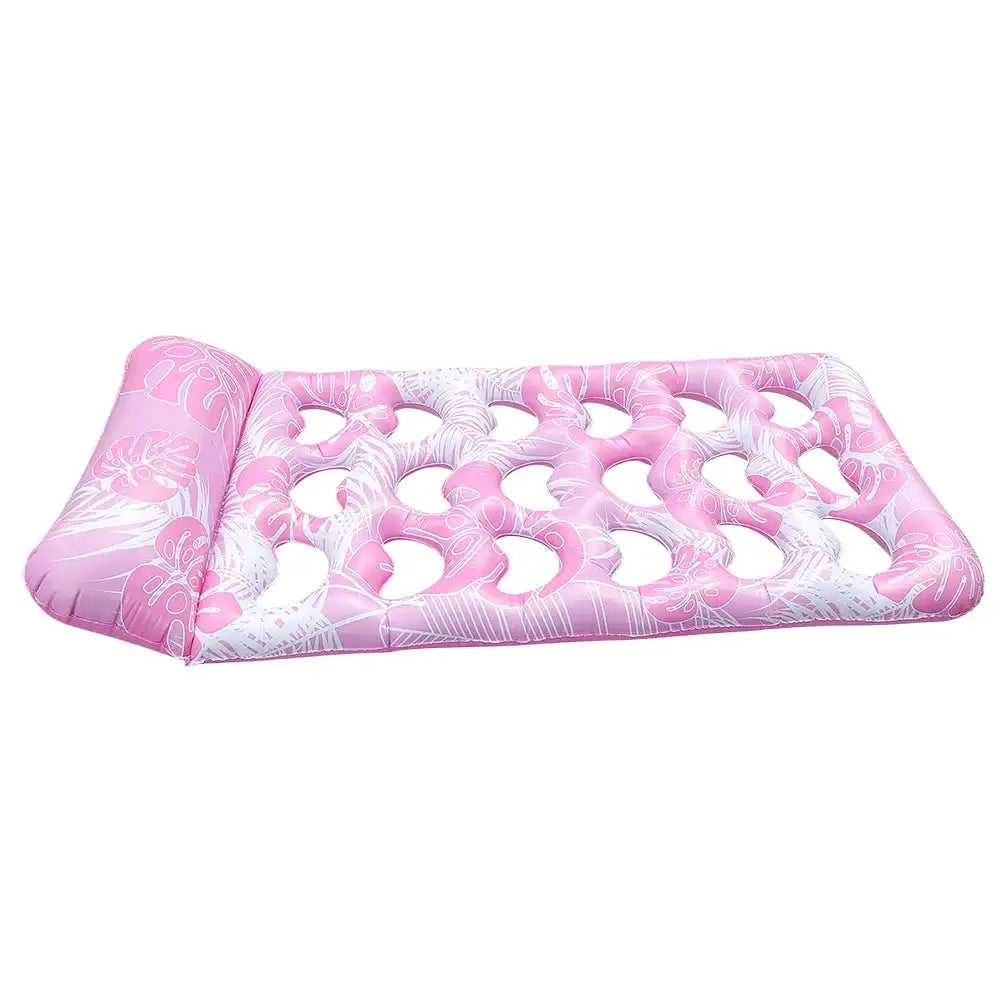 PVC Inflatable Water Air Mattress Pool Lounger With Headrest Pink