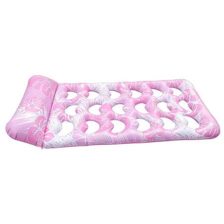 PVC Inflatable Water Air Mattress Pool Lounger With Headrest Pink