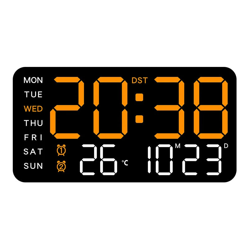 Large LED Digital Wall Clock with Remote Control, Temperature &amp; Date Display Black-orange