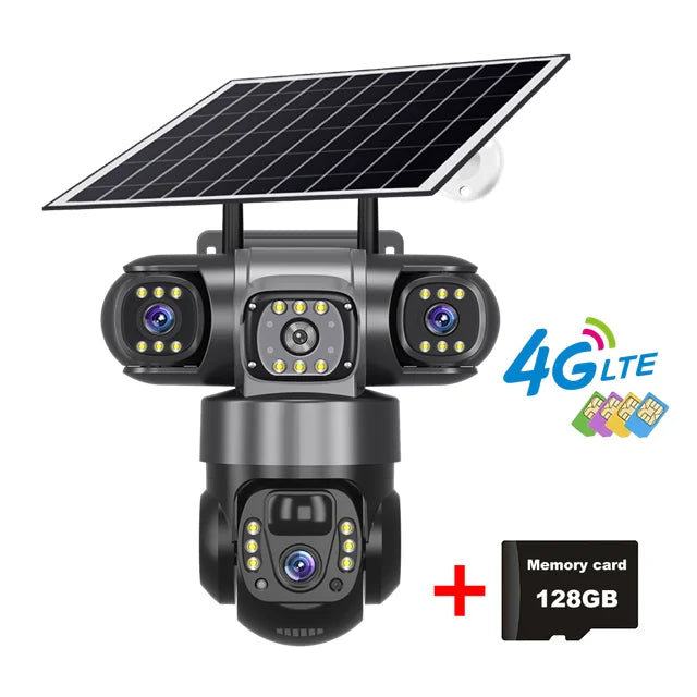 V380 Pro Solar Camera 4G SIM Outdoor Three Lens Three Screens PIR Human Detect CCTV Security Battery PTZ IP Camara Farm orchard 4G camera add 128G