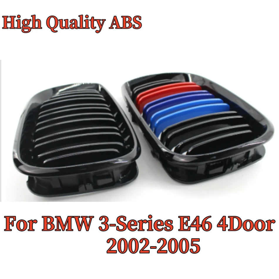 Grille de pare-chocs avant à double lamelles noire brillante pour BMW E46, fabriquée en plastique ABS