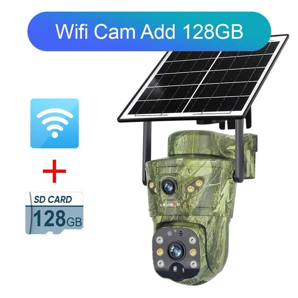 LS VISION 8MP Dual Screen Solar Camera Outdoor 4G/WiFi PTZ PIR Detection 2-Way Talk Waterproof Surveillance Cameras V380 Pro App WiFi Cam Add 128G / CHINA