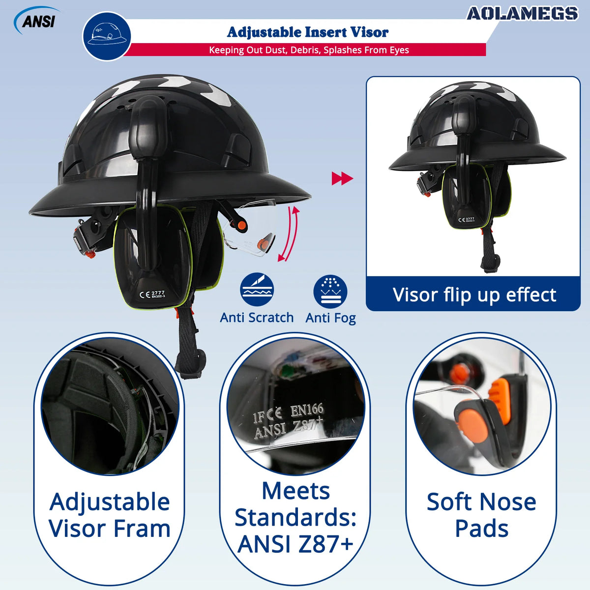 CE Full Brim Hard Hat With Goggles Earmuffs &ndash; All In One