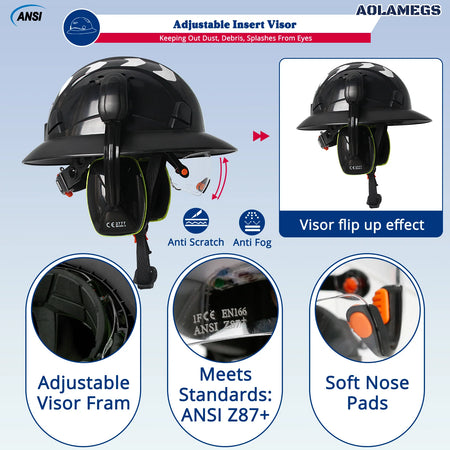 CE Full Brim Hard Hat With Goggles Earmuffs &ndash; All In One