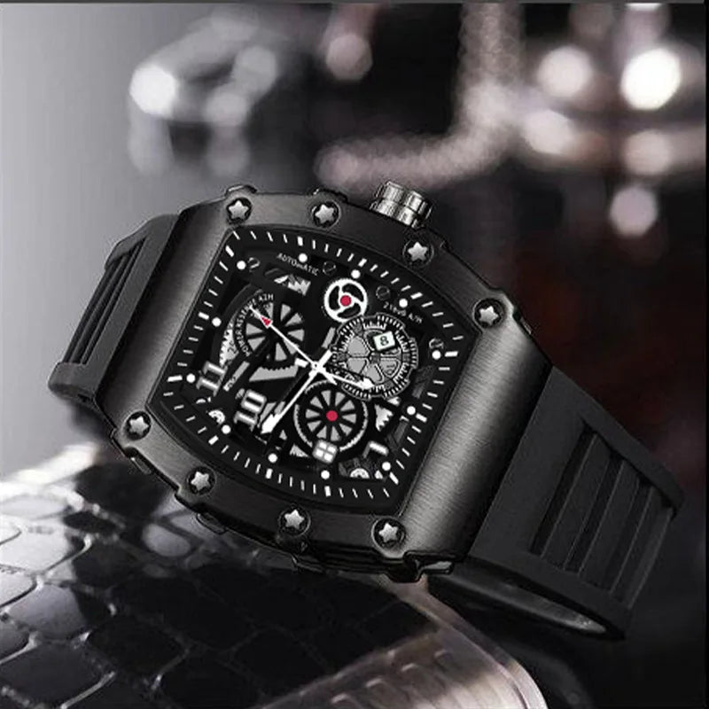 UTHAI Men's Watch Sports Fashion Trend Fully Automatic Quartz Wristwatch Hollow Waterproof Black Warrior Male Clock Watches