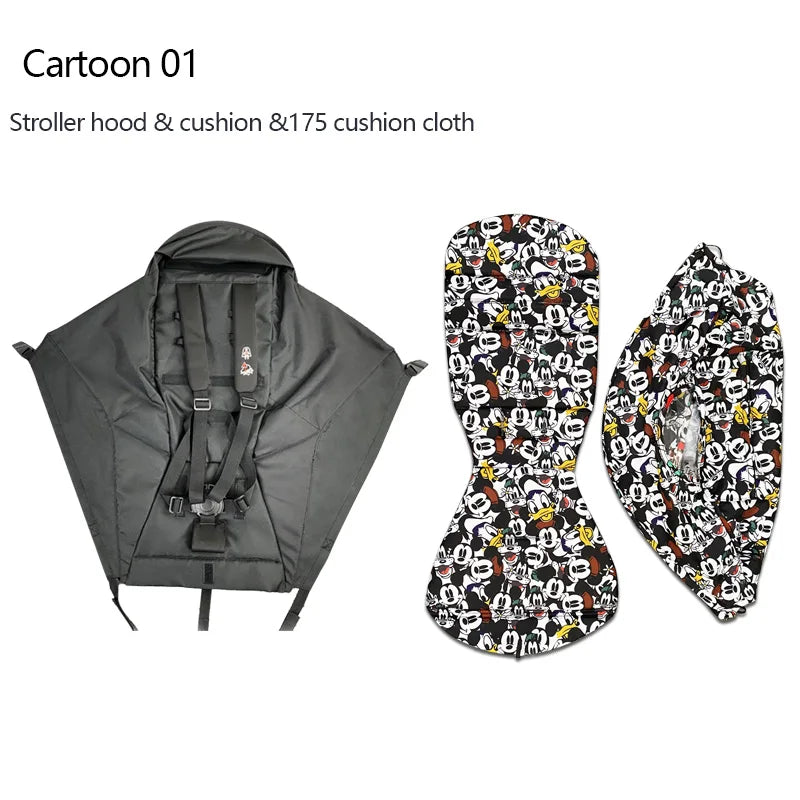 3-Piece Stroller Accessory Set: Canopy Cover &amp; Cushion for Babyyoya cartoon