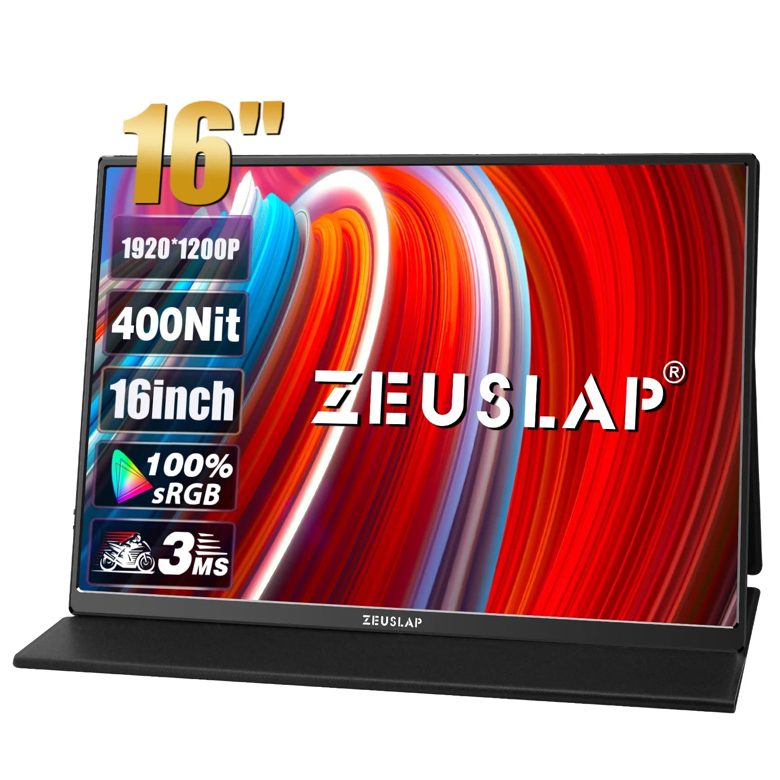 ZEUSLAP 16 Inch Portable Monitor &ndash; High-Definition IPS Screen for Gaming black