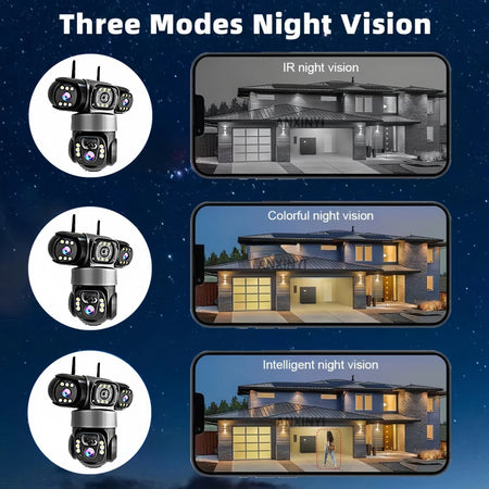 V380 Pro WIFI IP Solar Camera Outdoor 15MP Triple Lens Triple Screen Security Video Monitor Night Vision Waterproof CCTV Camera