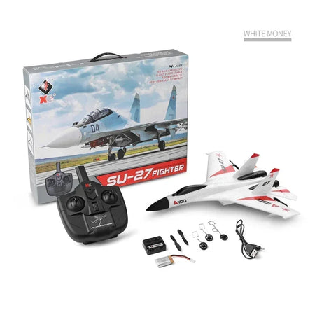 WLtoys XK A100 2.4GHz RC Glider SU27 J-11 - Ready-to-Fly Foam Airplane White 1Battery